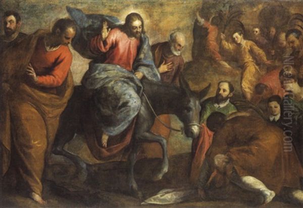 L'ingresso Di Gesu' A Gerusalemme Oil Painting by Jacopo Palma il Giovane