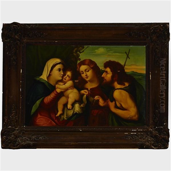 Sacra Coversazione (the Madonna And Child With With Saints Catherine And John The Baptist) Oil Painting by Jacopo Palma il Vecchio