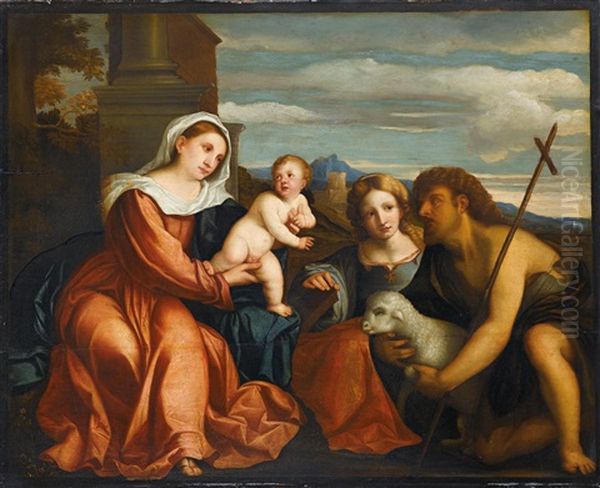 Madonna Mit Kind, Der Heiligen Katharina Und Dem Heiligen Johannes Dem Taufer Oil Painting by Jacopo Palma il Vecchio