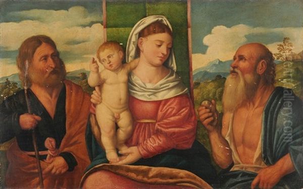 Heilige Familie Mit Dem Heiligen Hieronymus Oil Painting by Jacopo Palma il Vecchio