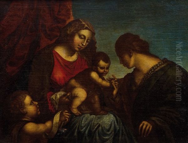 Maria Und Elisabeth Mit Jesus Und Johannes Oil Painting by Jacopo Palma il Vecchio