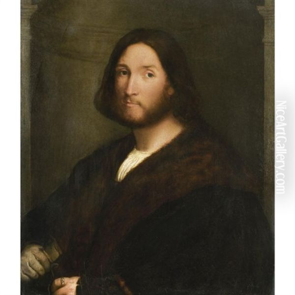 Portrait Of A Gentleman, Said To Be Aurelio Onigo, Half-length And Holding A Book Oil Painting by Jacopo Palma il Vecchio