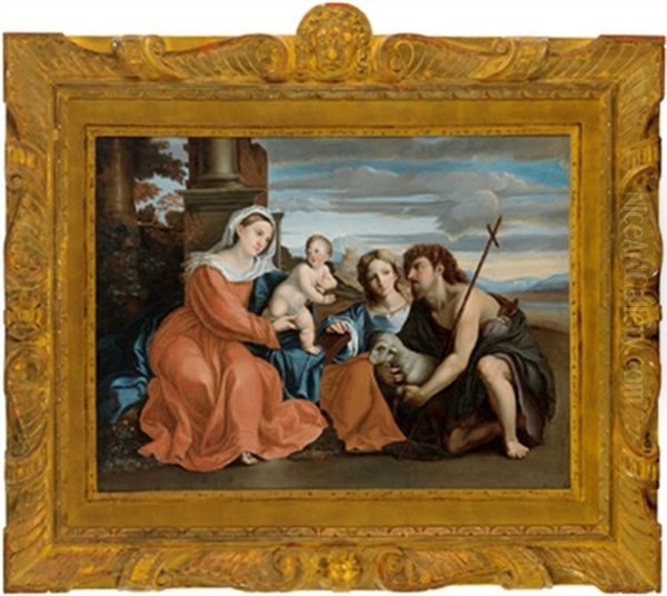 Lo Sposalizio Mistico Di Santa Caterina Con Il Gesu Bambino Oil Painting by Jacopo Palma il Vecchio