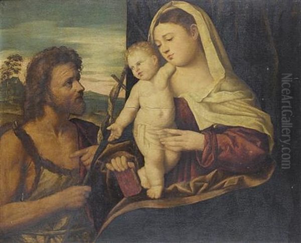 The Madonna And Child With Saint John The Baptist Oil Painting by Jacopo Palma il Vecchio