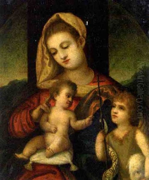 Madonna Mit Jesus - Und Johannesknaben Oil Painting by Jacopo Palma il Vecchio