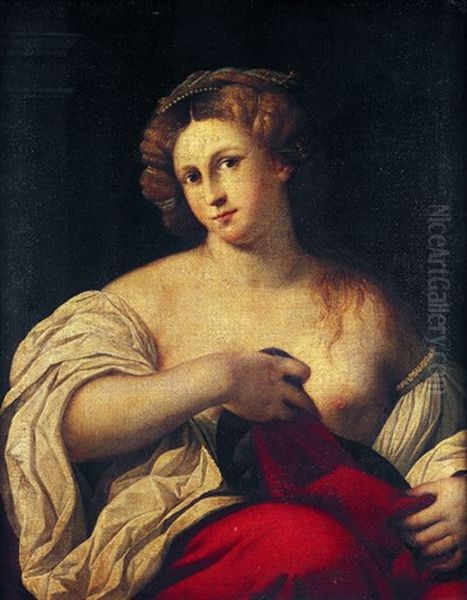 Portrait De Femme A La Draperie Rouge Oil Painting by Jacopo Palma il Vecchio