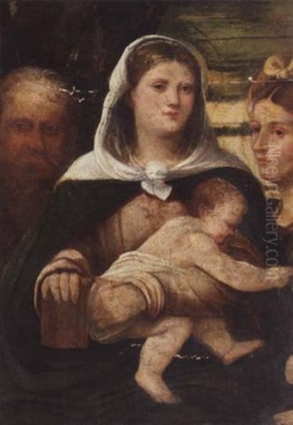 The Madonna And Child With Two Saints Oil Painting by Jacopo Palma il Vecchio