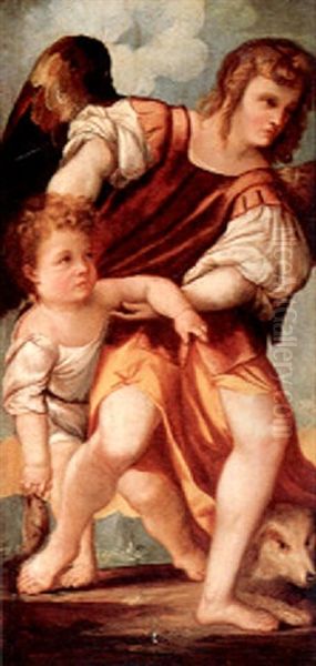 A Guradian Angel With A Child Oil Painting by Jacopo Palma il Vecchio