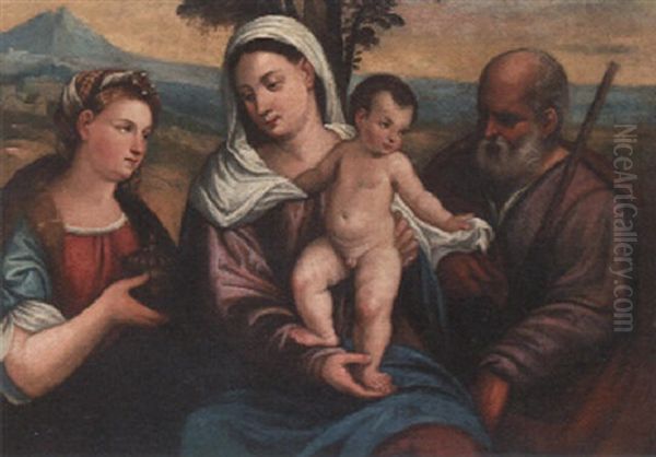 The Holy Family With Mary Magdalen Oil Painting by Jacopo Palma il Vecchio