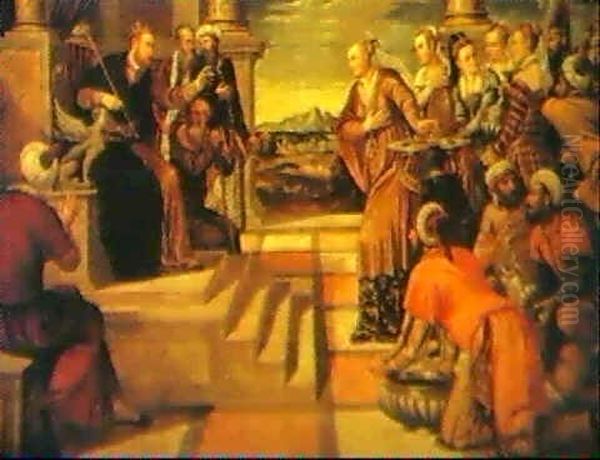 Solomon Receiving The Queen Of Sheba Oil Painting by Antonio Palma