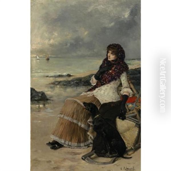 On The Beach Oil Painting by Vicente Palmaroli y Gonzales