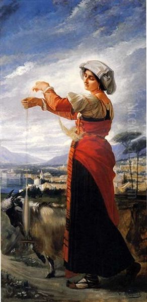 Contadina Con Una Cabra Oil Painting by Vicente Palmaroli y Gonzales