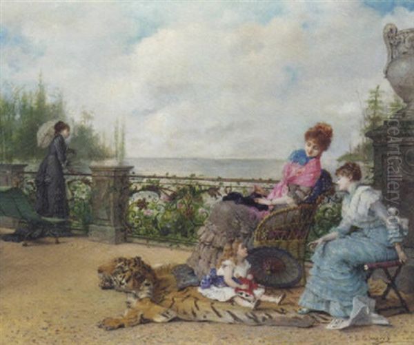 An Afternoon Siesta In The Park Oil Painting by Vicente Palmaroli y Gonzales