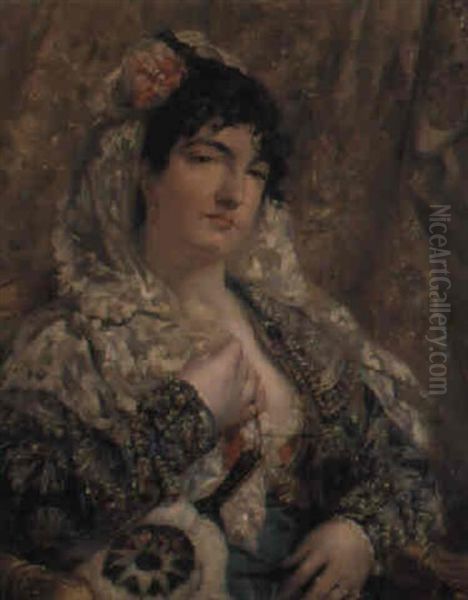 Mujer Con Mantilla by Vicente Palmaroli y Gonzales