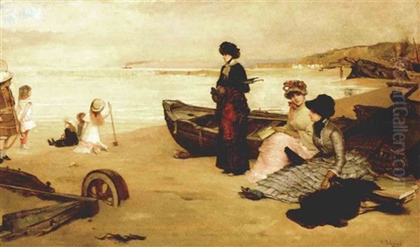 A Summer's Afternoon At The Beach Oil Painting by Vicente Palmaroli y Gonzales