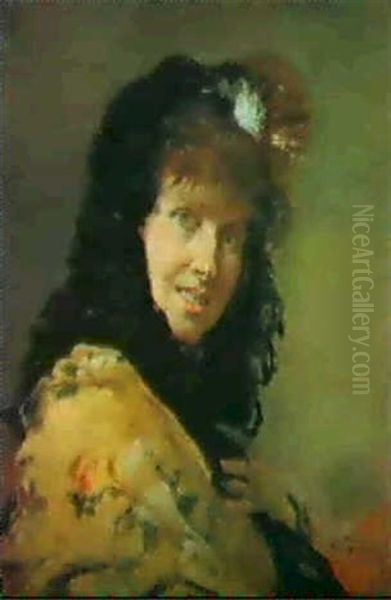 Portrait De Femme Oil Painting by Vicente Palmaroli y Gonzales