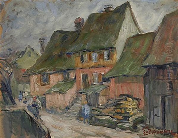 Haus Dietrich In Baden-scheuren. Blick Auf Das Stammhaus Der Familie In Der Rosengasse Und Passanten Oil Painting by Emilie (Dietrich) von Palmenberg