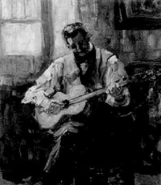 Der Gitarrenspieler Oil Painting by Emilie (Dietrich) von Palmenberg