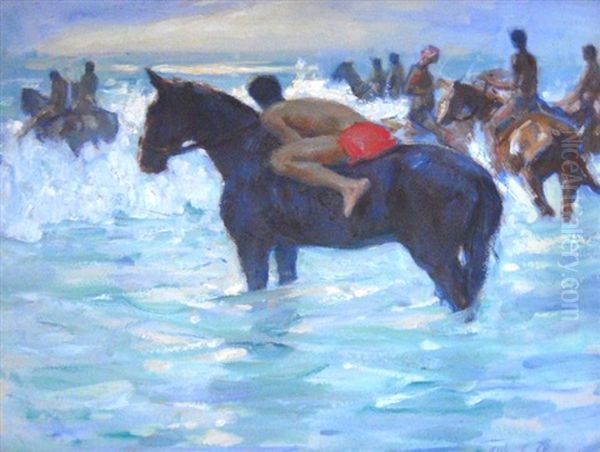 Figures On Horseback In The Breakers by Alfred Palmer