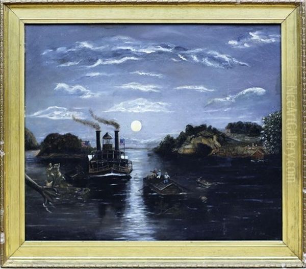 Midnight Race On The Mississippi Oil Painting by Frances F. Palmer