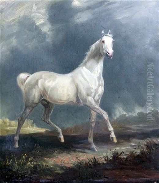 Study Of A White Horse In A Landscape Oil Painting by James Lynwood Palmer