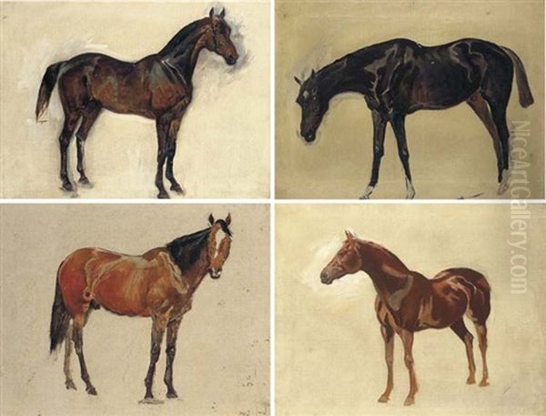 Sketch Of A Dark Bay Horse (+ 3 Others; 4 Works) Oil Painting by James Lynwood Palmer