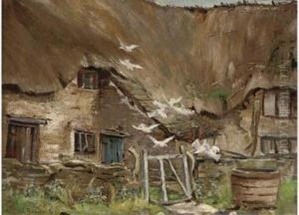 Doves In A Farmyard Oil Painting by Lily Blatherwick