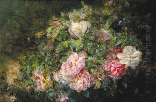 Still Life With Wild Roses Oil Painting by Lily Blatherwick