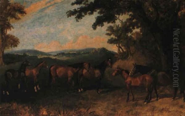 Mares And Foals In A Landscape Oil Painting by James Lynwood Palmer