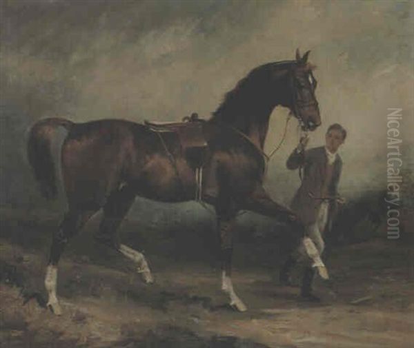 Horse And Groom In Landscape Oil Painting by James Lynwood Palmer