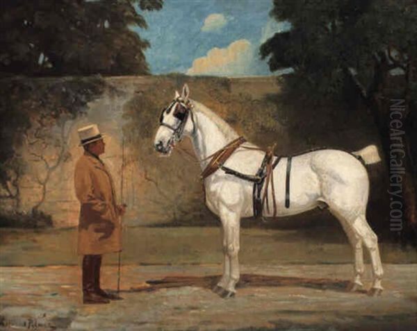 Ambrose Clark With A Favorite Coach Horse Oil Painting by James Lynwood Palmer