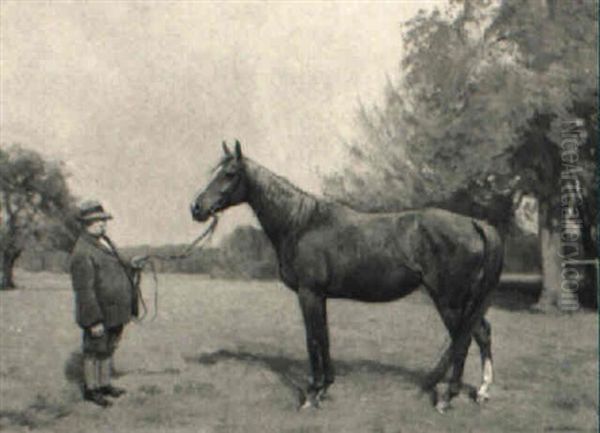 Racehorse And Handler In A Landscape Oil Painting by James Lynwood Palmer