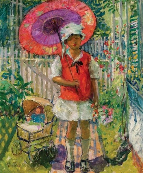 The Red Parasol, Provincetown, Ma Oil Painting by Pauline Palmer