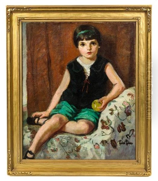 Seated Girl With An Apple Oil Painting by Pauline Palmer