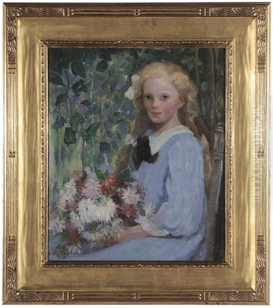 Girl With Flowers Oil Painting by Pauline Palmer