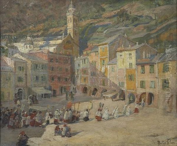 Procession In Portofino Oil Painting by Pauline Palmer