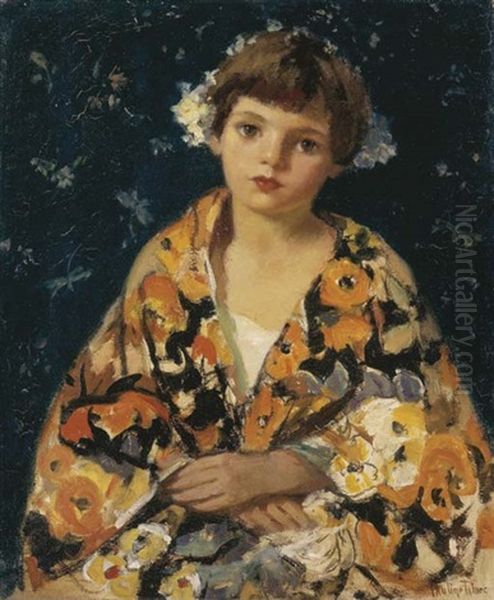 Girl In Kimono Oil Painting by Pauline Palmer