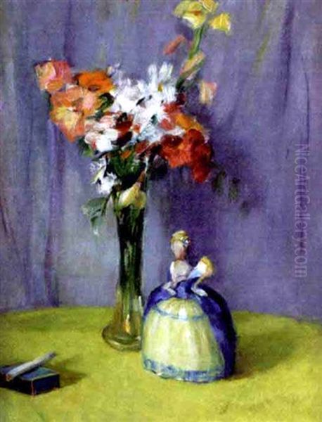 Still Life With Doll And Flower Oil Painting by Pauline Palmer