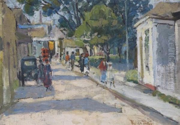 A Cape Cod Street Oil Painting by Pauline Palmer