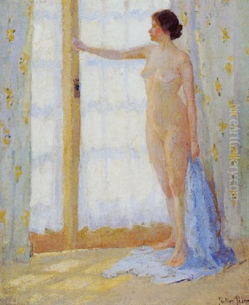 Full Length Nude In French Window Oil Painting by Pauline Palmer