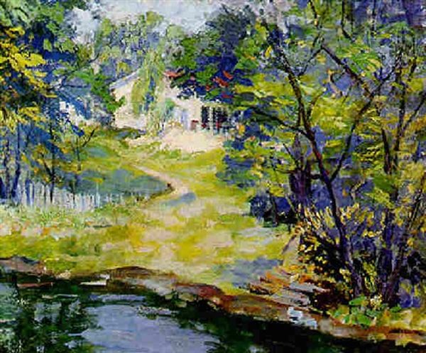 Landscape With Cottage Near A Pond Oil Painting by Pauline Palmer