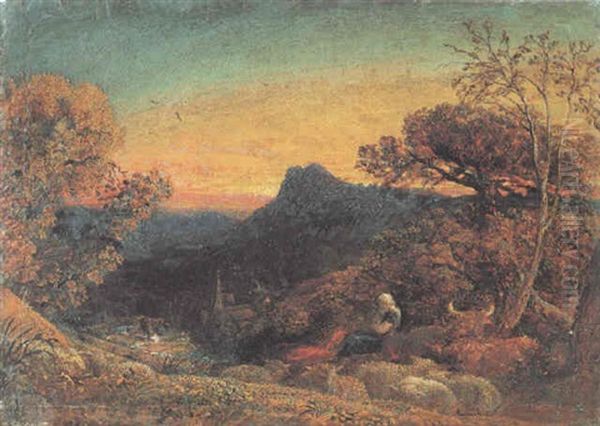 Landscape - Twilight Oil Painting by Samuel Palmer