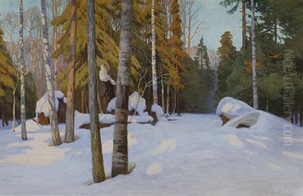 Wooded Snow Scene Oil Painting by Walter Launt Palmer