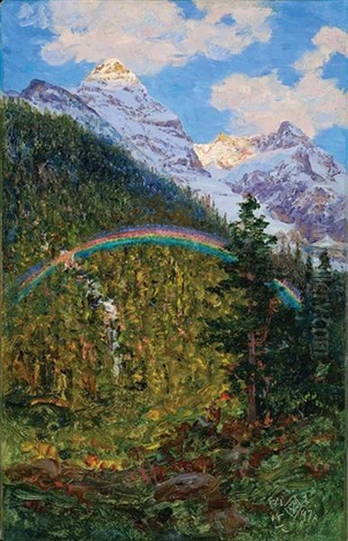 Western Mountainous Landscape With Rainbow Oil Painting by Walter Launt Palmer