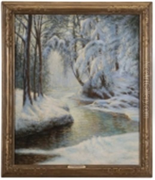 Three Cedars, A Winter Landscape With Stream Oil Painting by Walter Launt Palmer