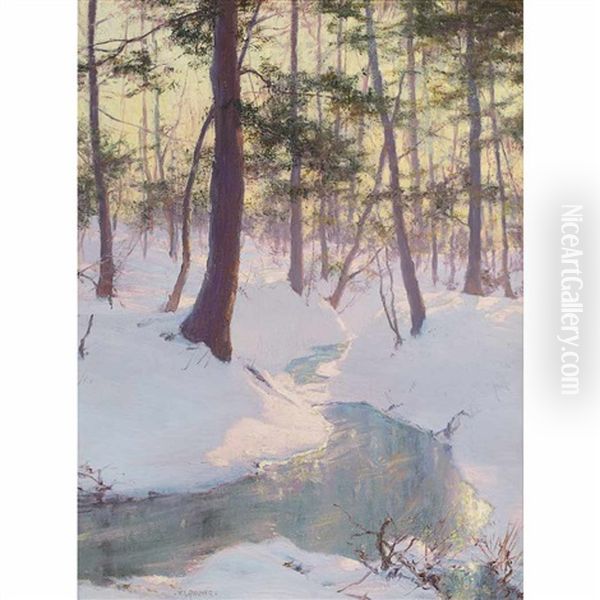 Stream In Winter, Sunset Oil Painting by Walter Launt Palmer