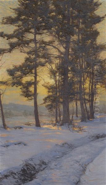 Path Through The Snow Under Golden Skies Oil Painting by Walter Launt Palmer