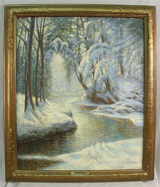 Stream In A Winter Landscape Oil Painting by Walter Launt Palmer