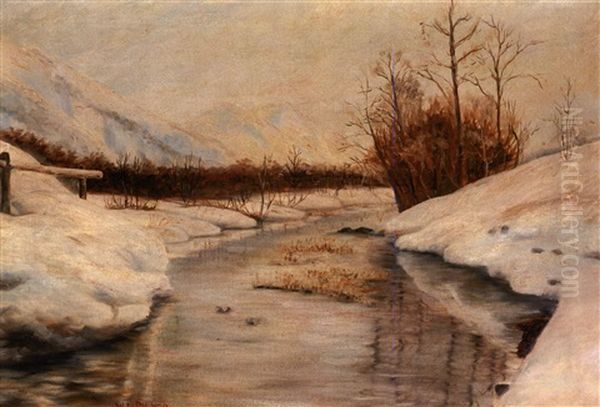 A Wintry Landscape Oil Painting by Walter Launt Palmer