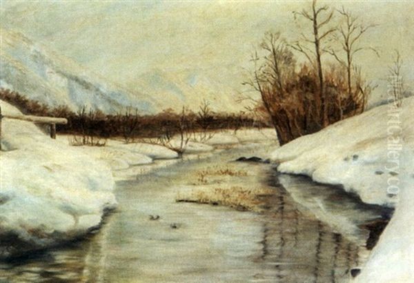 A Wintry Landscape Oil Painting by Walter Launt Palmer